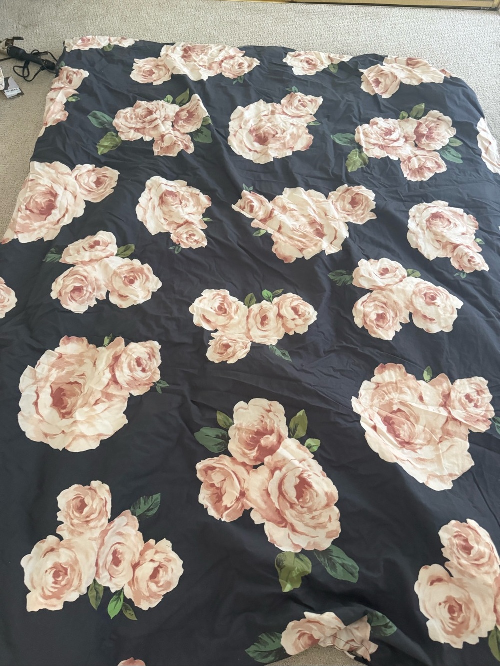 PotFloral Rose Print Duvet Cover in Blush Pink on Black
